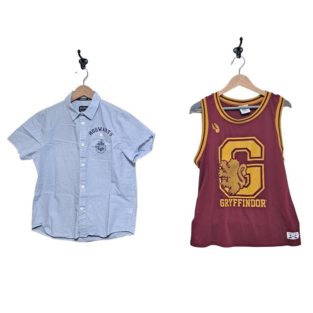 Harry Potter Shirt Boys Large Button Down Hogwarts Top Gryffindor Seeker Jersey
